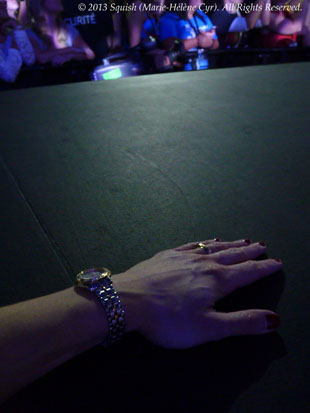 Marie-Hélène Cyr's hand on the catwalk at the Bon Jovi show at the Bell Centre, Quebec, Canada (November 8, 2013)